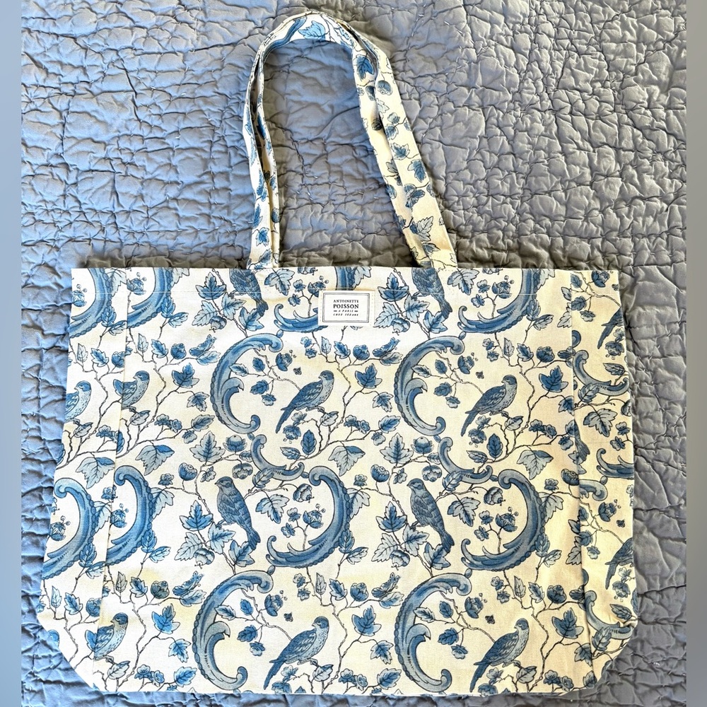 NEW Sezane Antoinette Poisson Blue Birds Tote